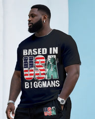 Big & Tall Men's Street Fashion Creative USA Flag Print Independence Day Crewneck T Shirt Shorts Suit