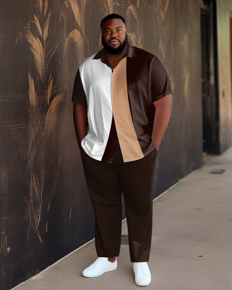 Big Men's 2 Piece Outfit Color Matching Short Sleeve Walking Set