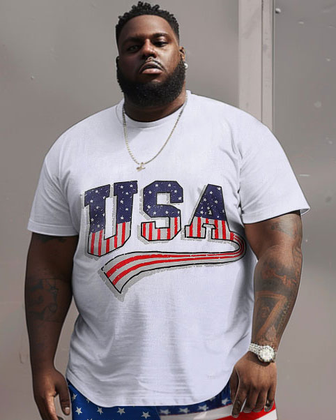 Independence Day Simple Flag USA Letter Print Large Men's Suit