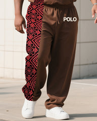 Big Boy Daily Leisure Retro Impression Painting Creative Stitching Texture POLO English Short-sleeved Trousers Suit