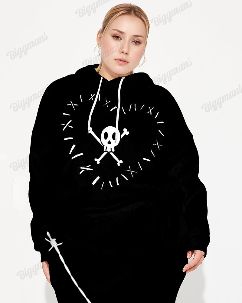 Women's Street Fashion Skull Print Plus Size Hoodie Suit