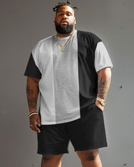 Street Casual Black White Grey Large Stripe Colorblock Print Large Men's Suit