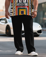 Men's Plus Size Exaggerated Color Design Pattern Short Sleeve Shirt Trousers Suit