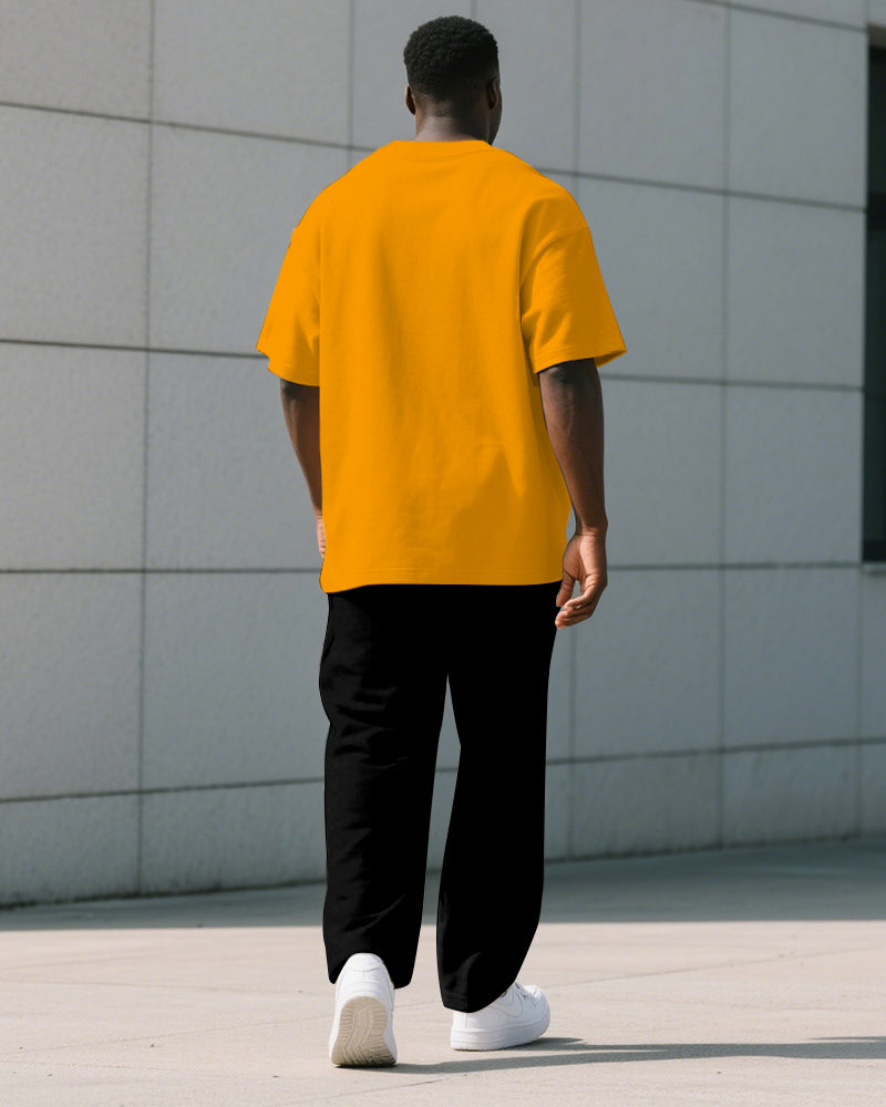 Men's Plus Size Black Orange Fun Attitude Letter Print T-Shirt Trousers Suit