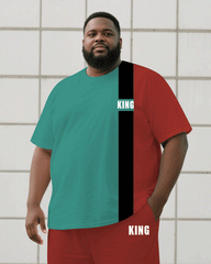 Men's Plus Size Black Jacquard King Short Sleeve T-Shirt Trousers Suit