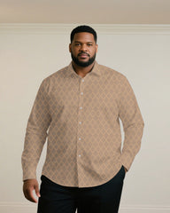 Big & Tall Men's Business Green & Khaki & Black & Red Jacquard Long Sleeve Shirt