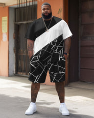 Street Casual Simple Geometric Patchwork Printed Large Men's Set