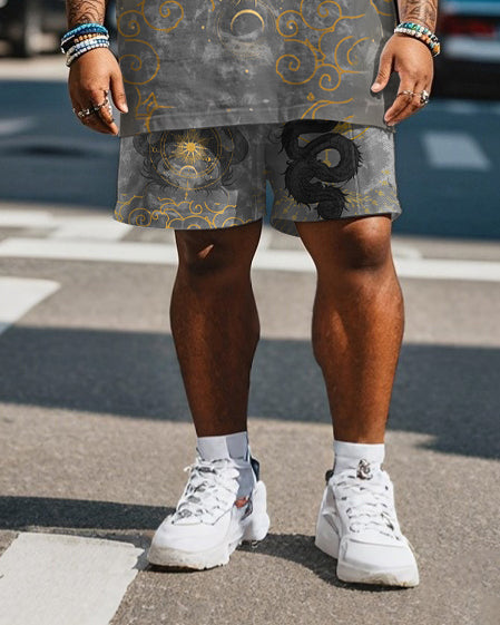 Men's Plus Size Dragon-rider Viking Print Short Sleeve T-Shirt Shorts Suit