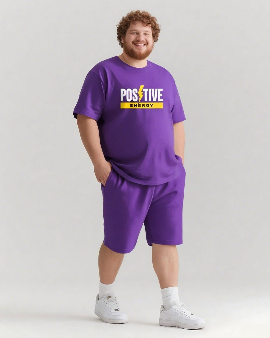 Move with Positive Energy Men's Big and Tall Simple Lettering Short Sleeve T-shirt Shorts Set