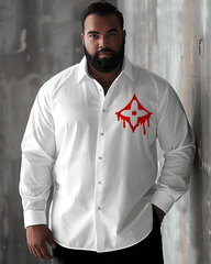 Plus Size Men's Casual Simple Horror Geometric Pattern Print Lapel Long Sleeve Shirt