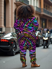 Women's Big & Tall Street Graffiti Colorful Leopard Print Hoodie Set