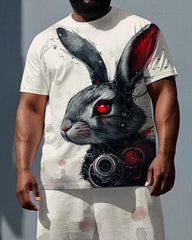 Big & Tall Men's Cartoon Weir Rabbit Print Breathable Short-Sleeve T-shirt and Shorts Set