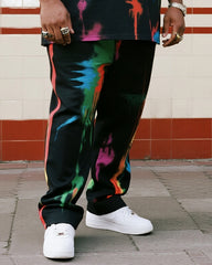 Big & Tall Men's Street Fashion Tie-dye Personality Graffiti-Short Sleeve Pants Suit