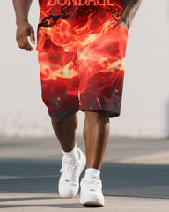 Men's Big and Tall Fire Letter PRISON Theme Printed Outdoor Short Sleeve Polo Shirt Shorts Set