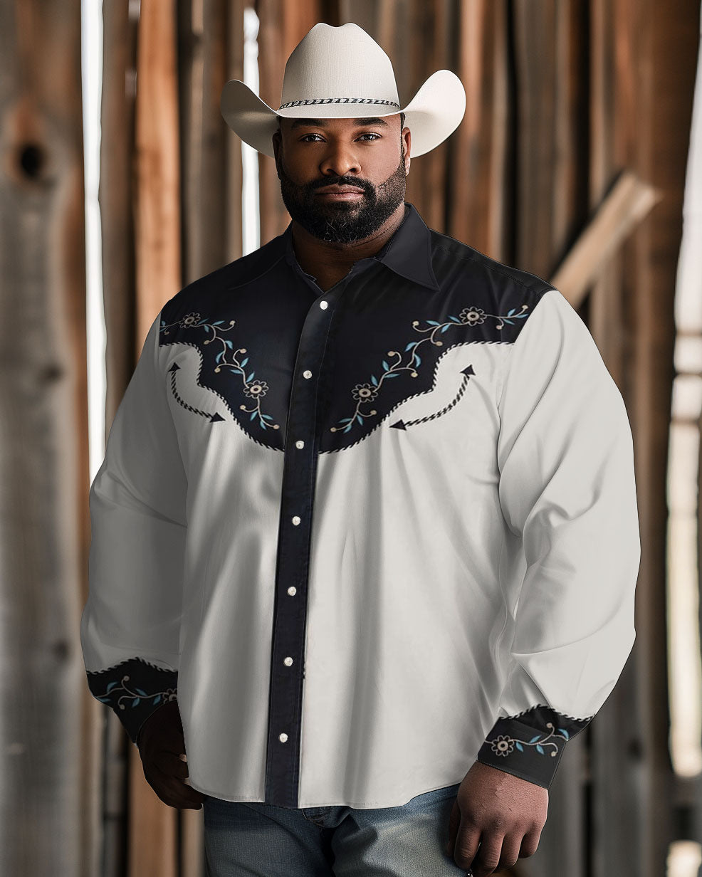 plus size mens dress shirts Men's Western Long Sleeve Shirt with Vintage Floral Design – Biggmans Easowa Black & White campaign:love-summer Accessories:Hat down shirt is crafted