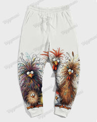 Men's Daily Casual White Line Chicken Head Painting Print Plus Size Hoodie Suit