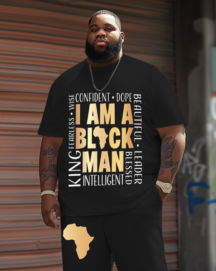 Men's Plus Size I Am A Black Man T-Shirt Shorts Suit