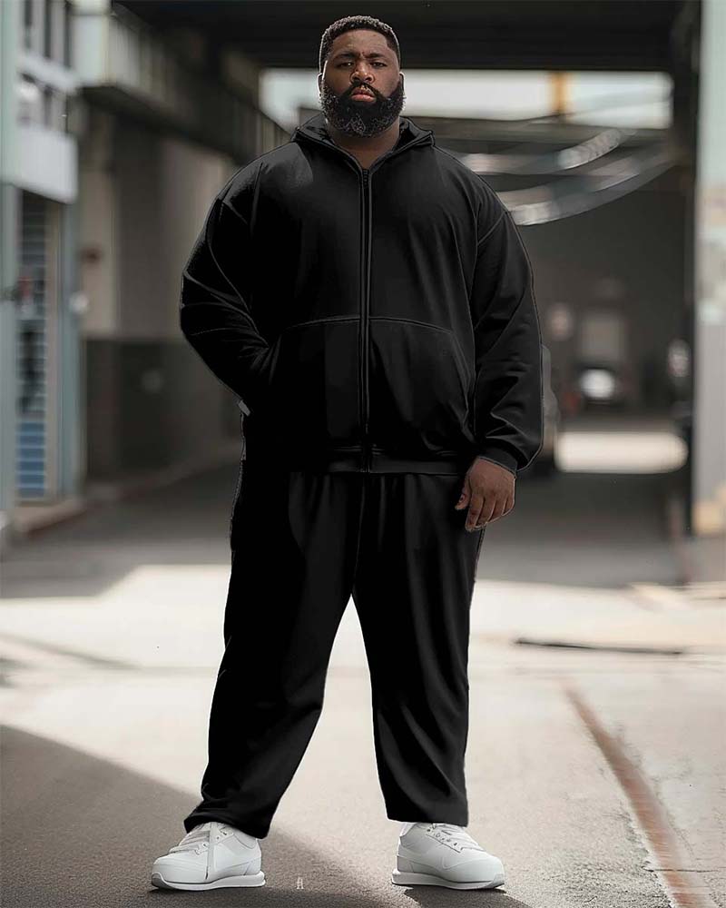 Men's Big and Tall Solid Color Sport Zip Hoodie Set