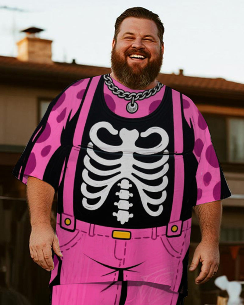 Big & Tall Men's Halloween Pink Leopard Skull Cosplay Printed T-Shirt Trousers Suit