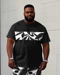 Men's Plus Size Street Fashion Silhouette Stitching Short Sleeve T-Shirt Trousers Suit