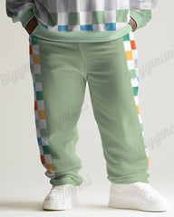 Men's Green Print Plus Size Crewneck Sweatshirt Suit