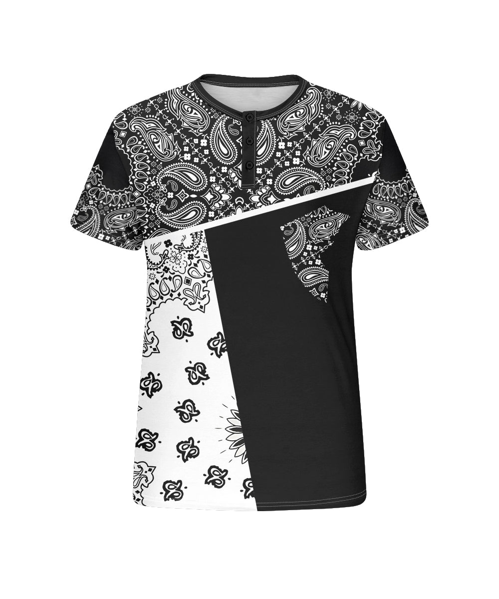 Men's Plus Size Daily Casual Paisley Colorblock Print Henry Collar Button Short Sleeve T-Shirt