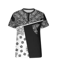 Men's Plus Size Daily Casual Paisley Colorblock Print Henry Collar Button Short Sleeve T-Shirt