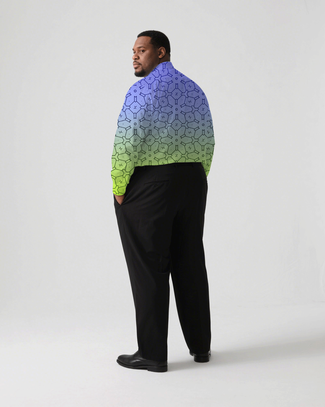 Men's Plus Size Business Blue & Yellow Gradient Print Long Sleeve Shirt Trousers Suit