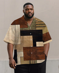 Men's Plus Size Simple Brown Color Block Print Short Sleeve Shirt Trousers Suit