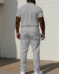 Simple Casual Small Label Printed Short-sleeved Polo Trousers Big Men's Set