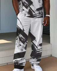 Men's Plus Size Street Fashion Brush Hand-painted Chest King Printed Short-sleeved T-shirt Trousers Suit