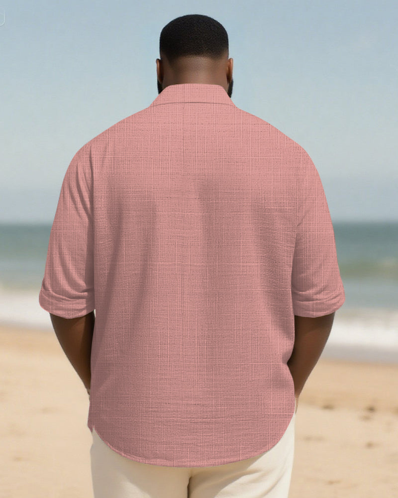 Big & Tall Men's Daily Pink Striped Geometric Print Long Sleeve Bamboo Hemp Texture Shirt