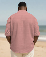 Big & Tall Men's Daily Pink Striped Geometric Print Long Sleeve Bamboo Hemp Texture Shirt