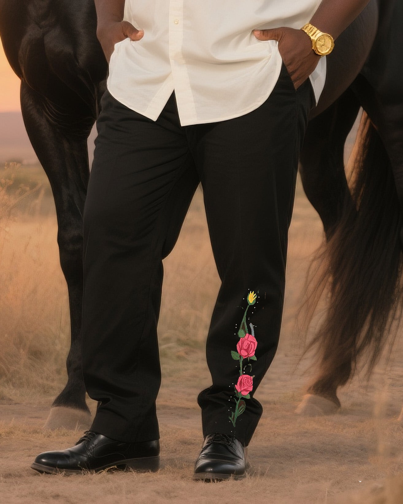Big & Tall Men's Daily Leisure Western Style Flowers-Short Sleeve Shirt Pants Suit
