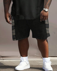 Men's Plus Size Casual Simple Plaid Pocket Printed T-shirt Shorts Suit