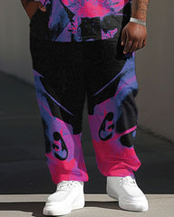 Men's Plus Size Street Casual Thermal Imaging Abstract Printed T-Shirt Trousers Suit
