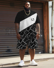 Casual Colorblock Geometric Print Large Size Men's T-shirt Shorts Set