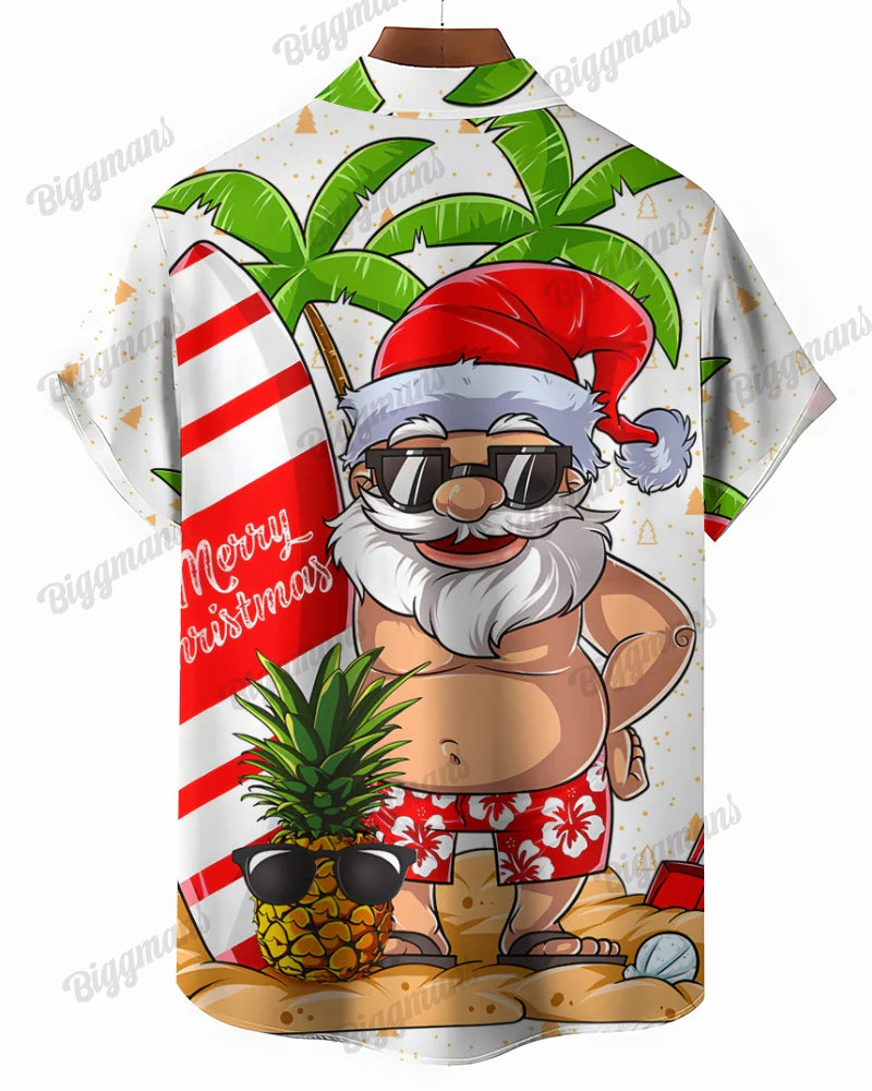 Men's Big and Tall Santa's Beach Vacation Short Sleeve Shirt Shorts Set