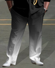 Men's Plus Size Golden King Gradient Color Long Sleeve Lapel 2 Shirt Set
