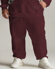 Men's Daily Casual Versatile Classic Wine Red Gray Plaid Print Plus Size Hoodie Suit