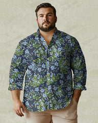 Fashion Romantic Secret Orchid Pattern Print Long Sleeve Lapel Shirt Men's Plus Size