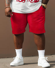 Men's Plus Size Street Casual Graffiti Flower Letter Print T-Shirt Shorts Suit