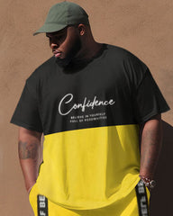 Men's Big Size Street Retro Color Block Letter Hip Hop Casual Two Piece Set