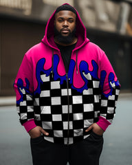 Men's Casual Street Plus Size Graffiti Checkerboard Flame Zip Hoodie