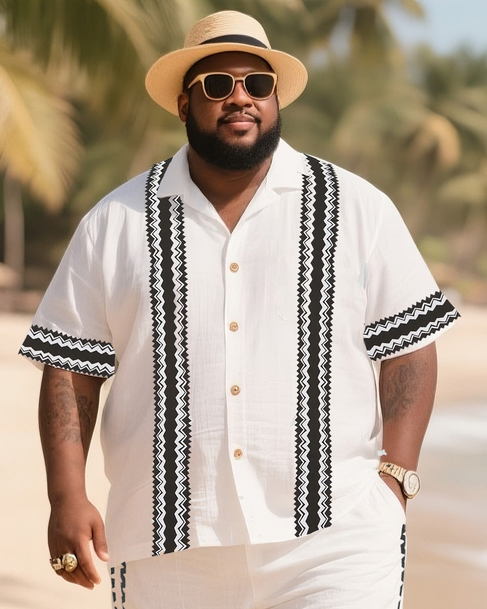 Big Men's Vacation Casual Bohemian Style Side Texture Short Sleeve Shirt Shorts Suit