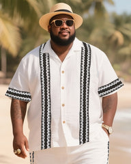 Big Men's Vacation Casual Bohemian Style Side Texture Short Sleeve Shirt Shorts Suit