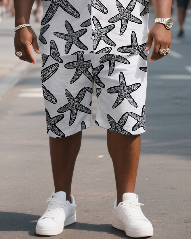 Big & Tall Men's Hawaiian Starfish Print Shirt Shorts Suit