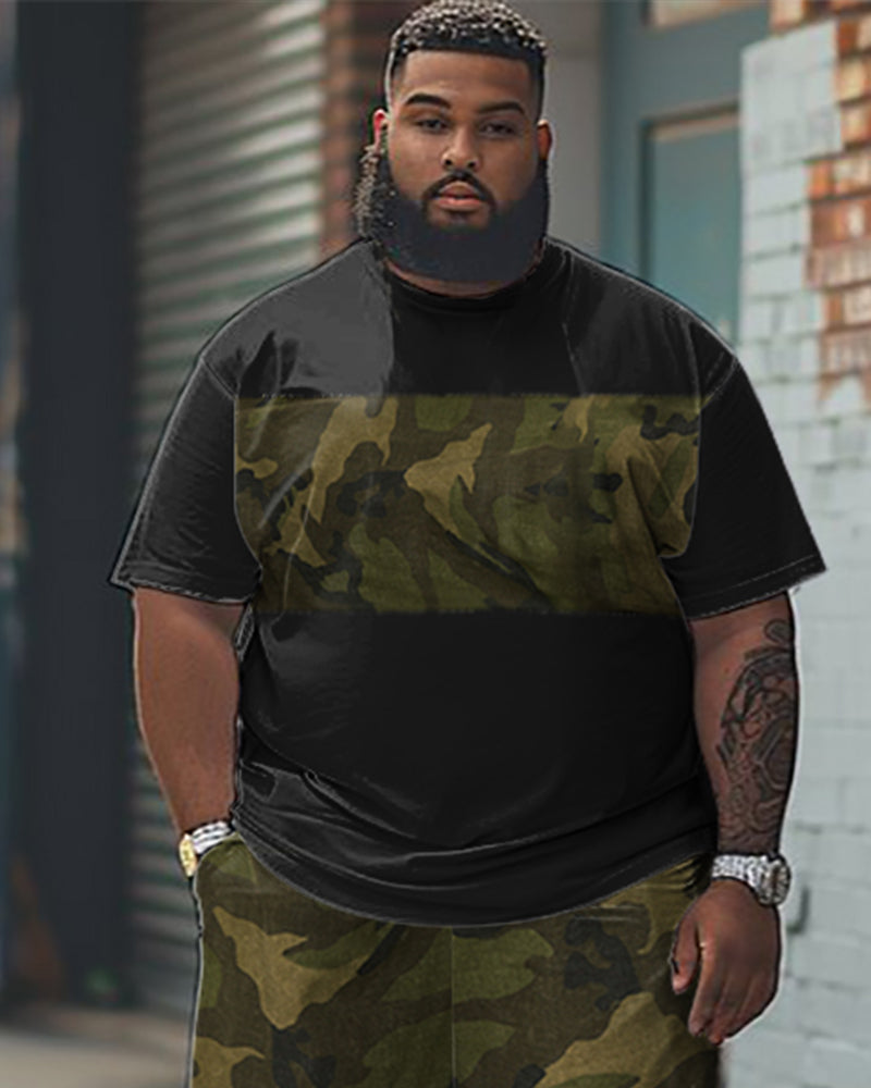 Men's Plus Size Colorblock Camouflage Print T-Shirt Shorts Set