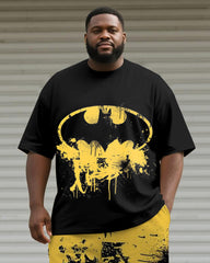 Big & Tall Men's Yellow Graffiti Teeth Print Round Neck Short Sleeve T-Shirt Shorts Suit