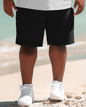 Hawaiian Simple Leaf Color Block Print Big Men's Two-piece Shorts Set